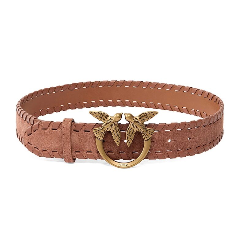 Велурен колан с тока с лого Pinko