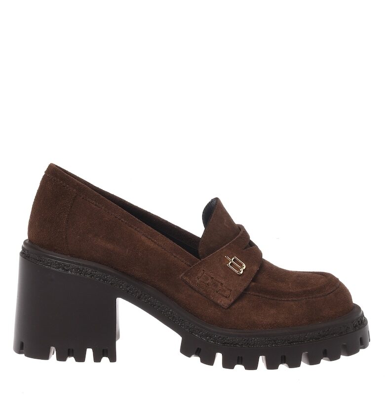 Велурени мокасини с масивен ток Baldinini