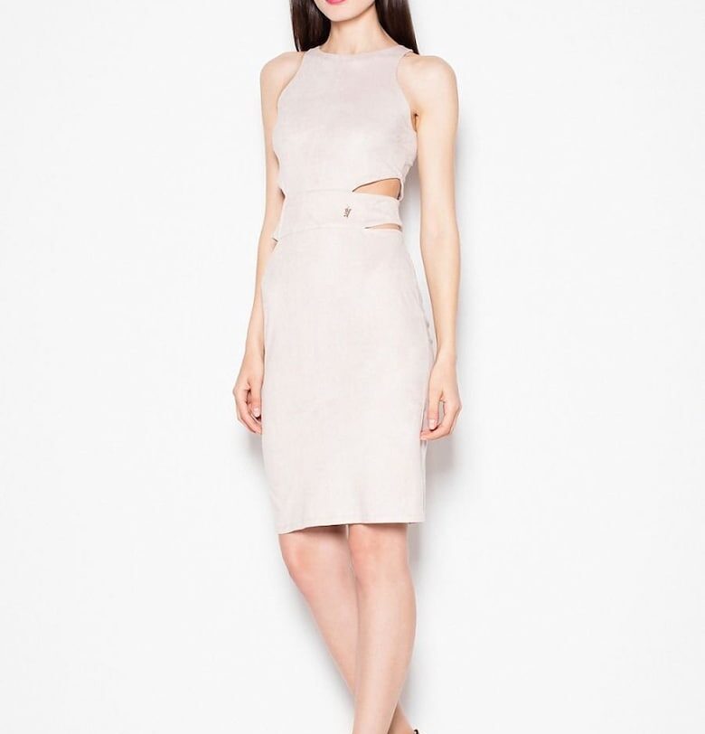 Вечерна рокля -  изрезки на талията - велур - бежово Venaton