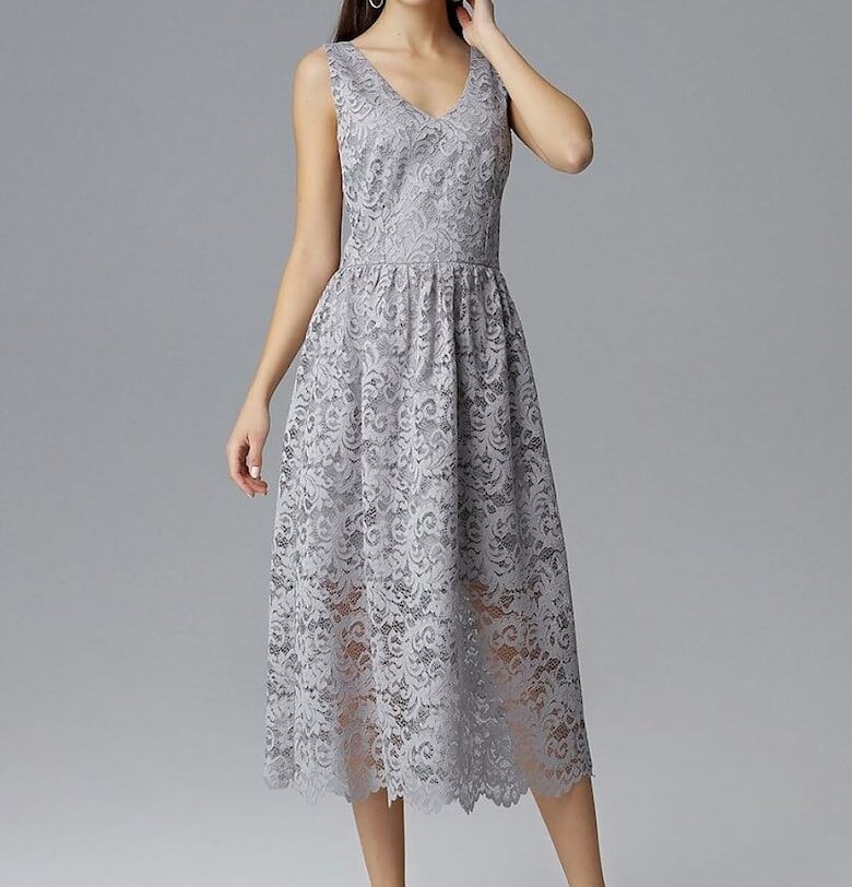 Вечерна рокля -  сива - от елегантен материал - Figl