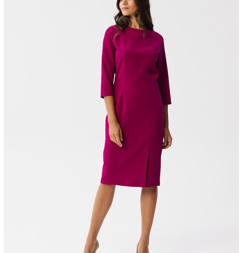 Виолетова дневна рокля с декоративни шевове М размер Stylove