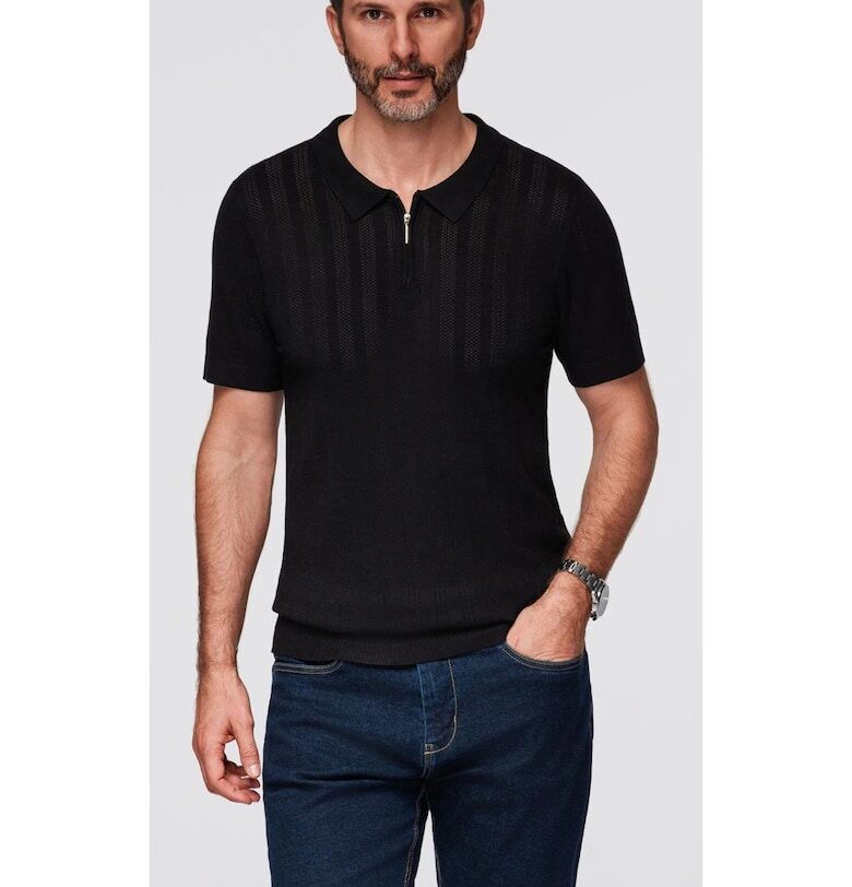 Вискозна поло риза с цип  OM-POSS-0158 - Черен OMBRE