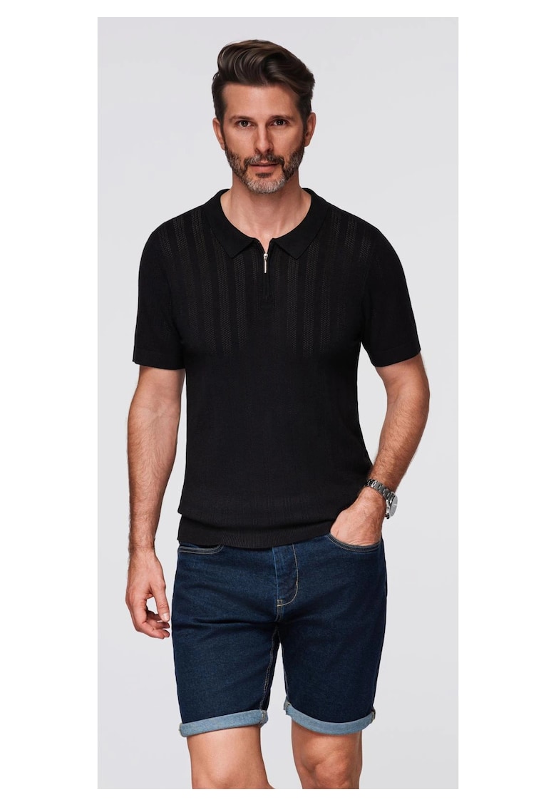 Вискозна поло риза с цип OM-POSS-0158 - Черен OMBRE