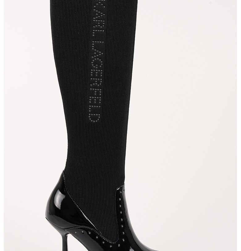 Високи ботуши от кожа и текстил с ток стилето Karl Lagerfeld