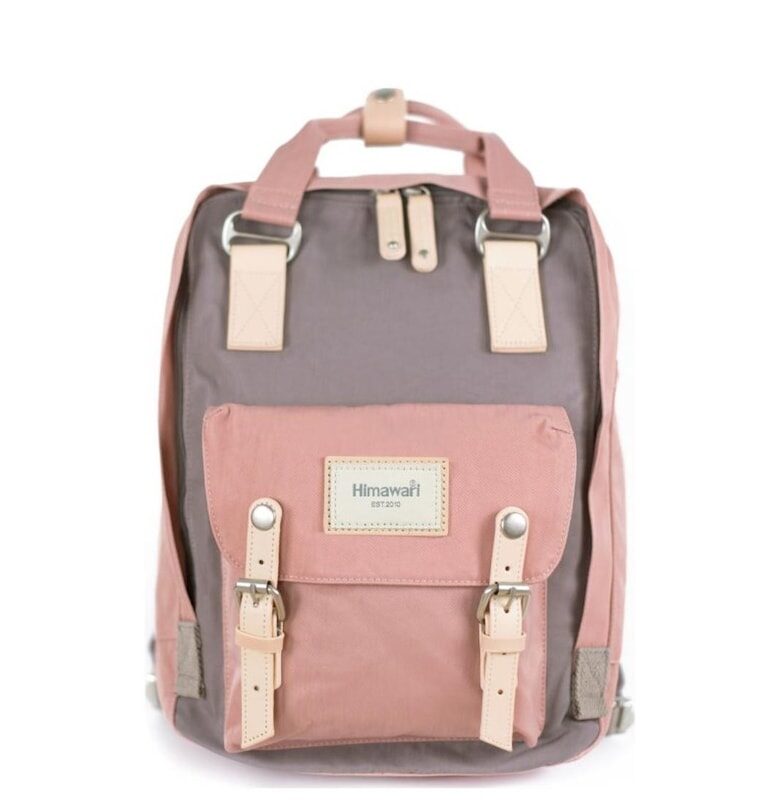 Водоустойчива раница с външен джоб № 13 Double Spring S - кафява - розова Himawari