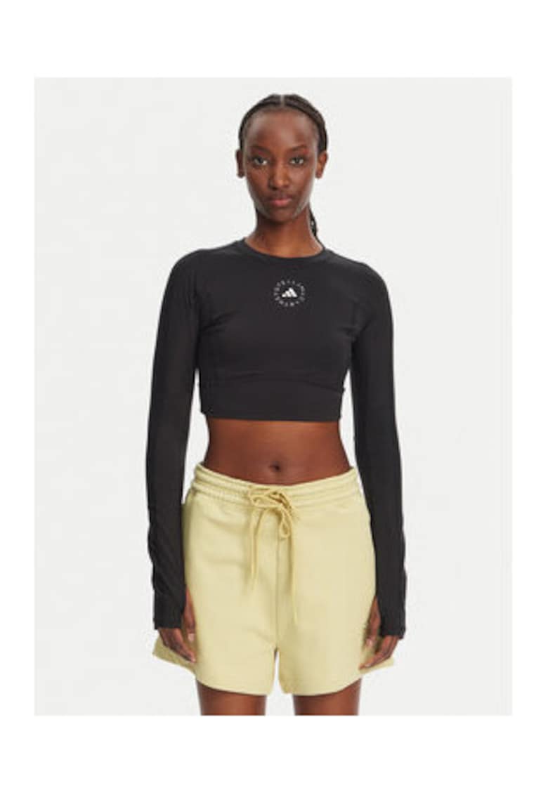 Вталена къса блуза с лого adidas