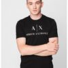 Вталена памучна тениска с лого - Черен ARMANI EXCHANGE