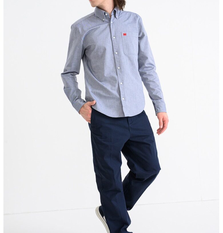 Вталена риза Evito с джоб на гърдите - Прашно синьо/Син HUGO