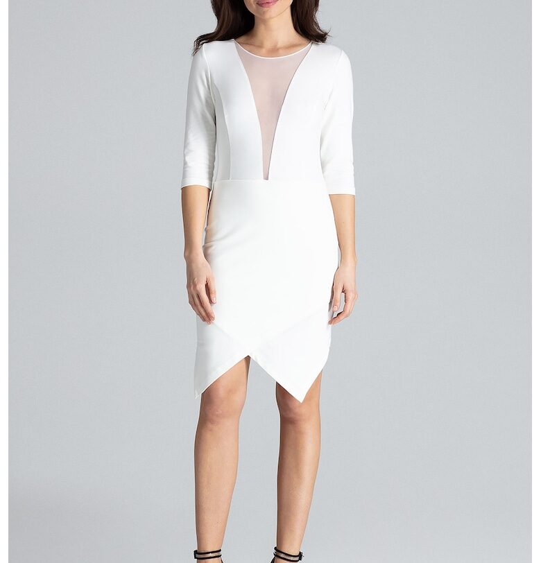 Вталена рокля  L012 - асиметрична - екрю - 95% памук Lenitif