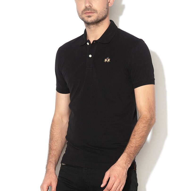 Вталена тениска от пике с яка - Черен LA MARTINA