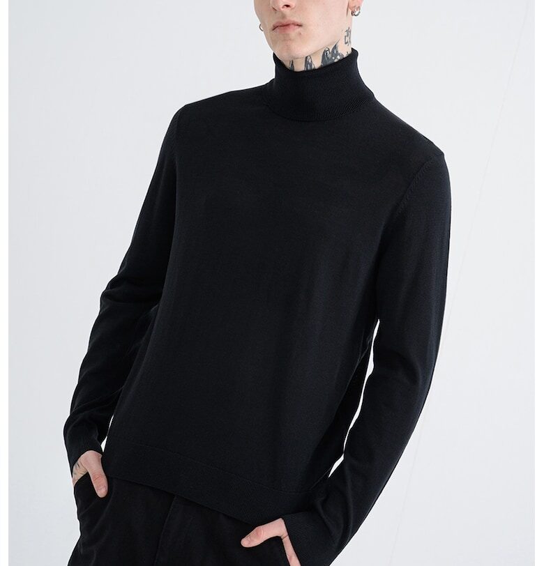 Вълен пуловер тип поло - Черен Tommy Hilfiger