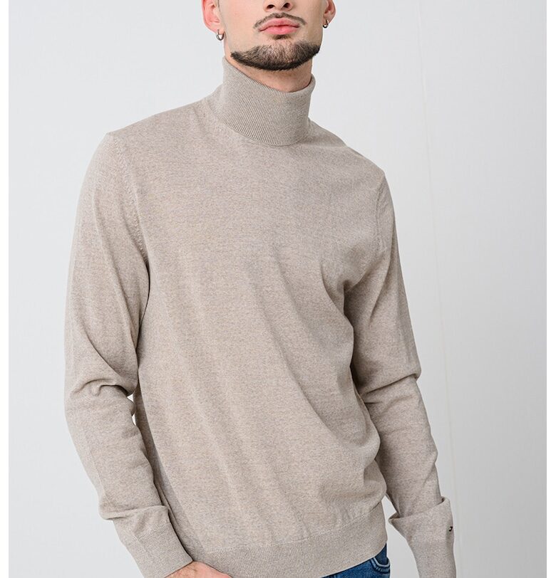 Вълен пуловер тип поло - Бежов меланж Tommy Hilfiger