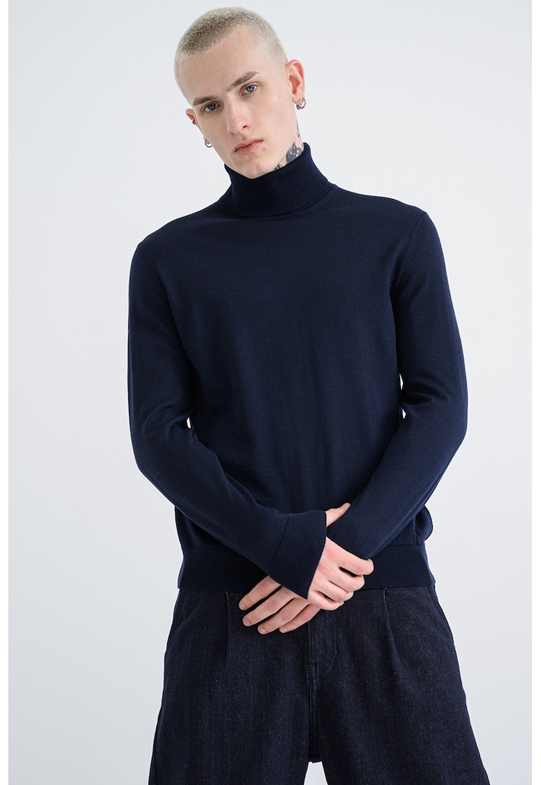 Вълен пуловер тип поло - Тъмносин Tommy Hilfiger