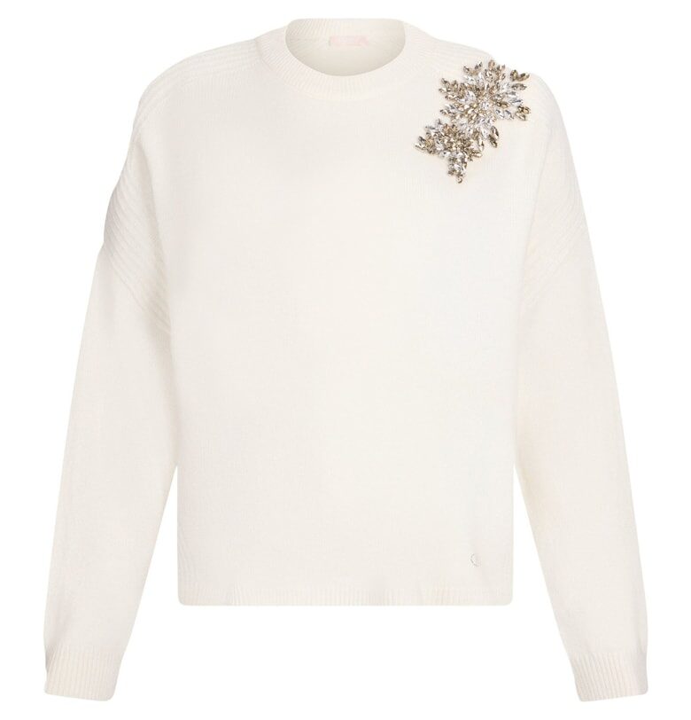 Вълнен пуловер с декоративни камъни - Бял Liu Jo