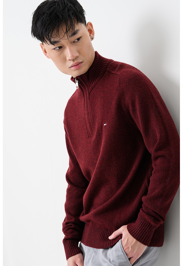 Вълнен пуловер с къс цип - Тъмновиолетов Tommy Hilfiger