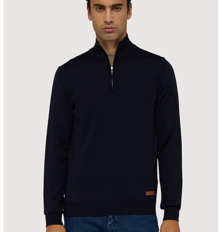 Вълнен пуловер с къс цип - Тъмносин Trussardi