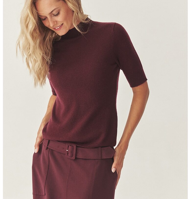 Вълнен пуловер с миди ръкави - Тъмновиолетов Tatuum