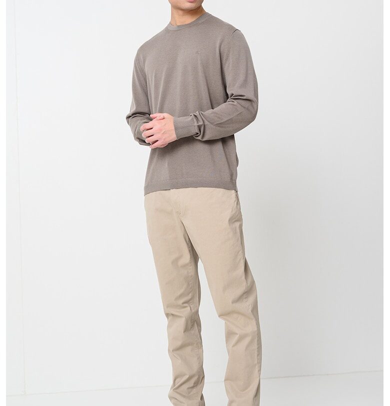 Вълнен пуловер с овално деколте - Светло кафяво CALVIN KLEIN