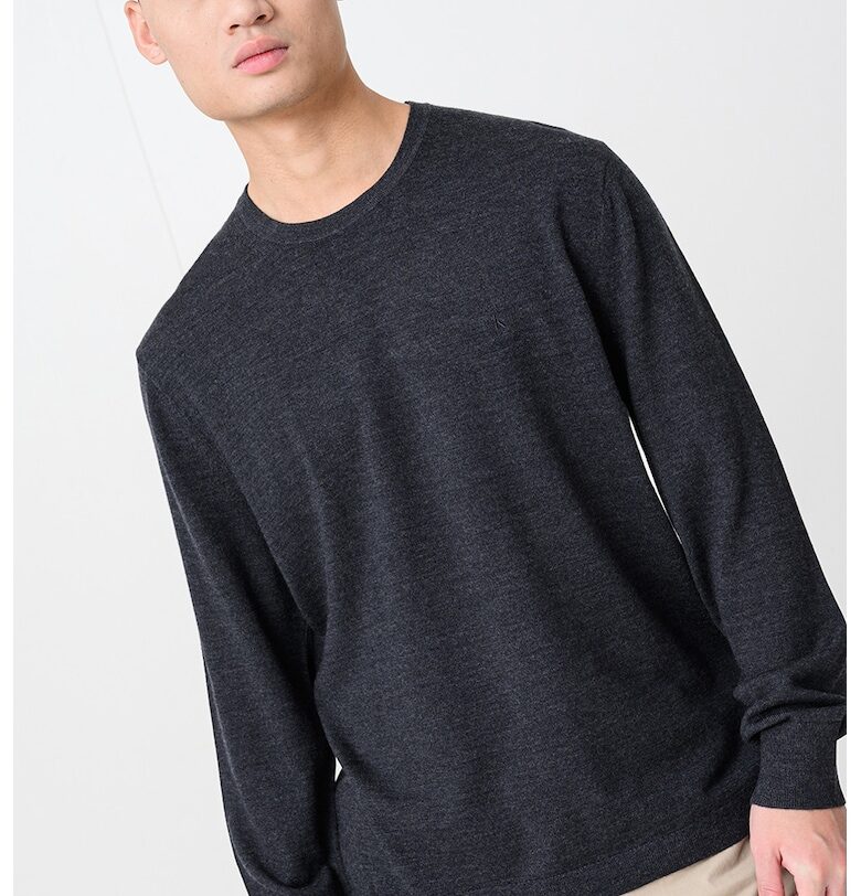 Вълнен пуловер с овално деколте - Tъмносив CALVIN KLEIN