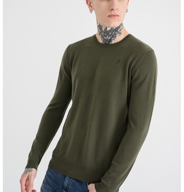 Вълнен пуловер с овално деколте - Зелени аспержи Karl Lagerfeld