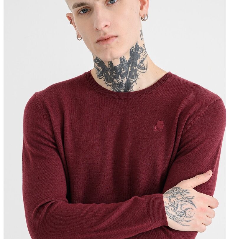 Вълнен пуловер с овално деколте - Тъмновиолетов Karl Lagerfeld