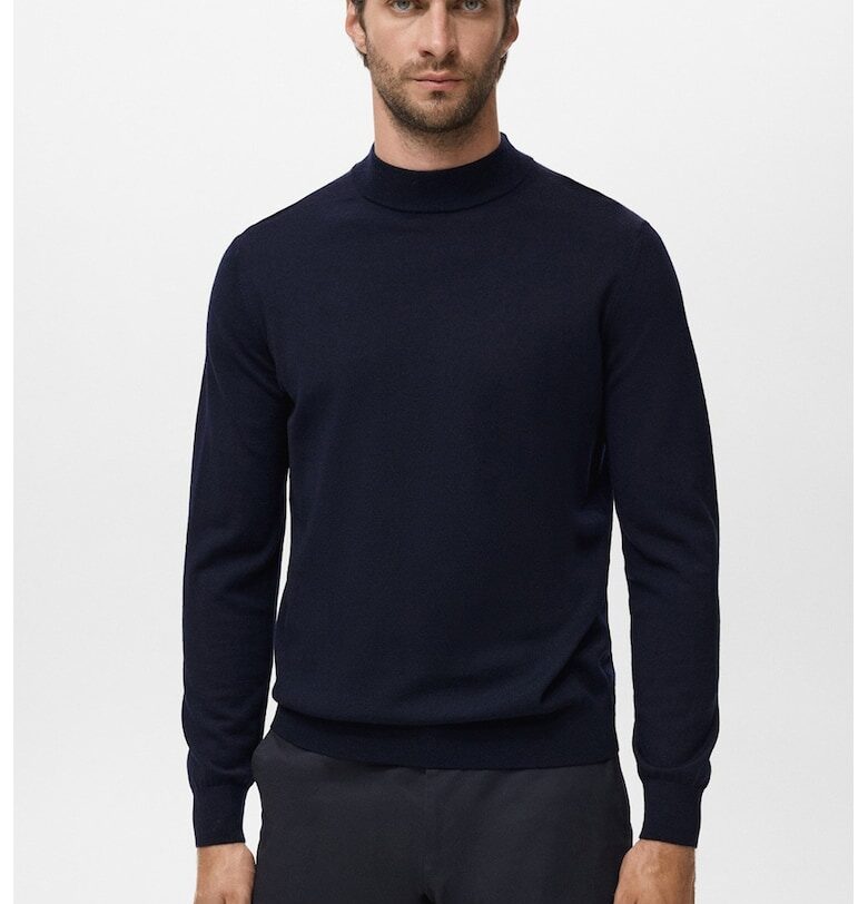 Вълнен пуловер с овално деколте - Ултрамарин синьо Mango