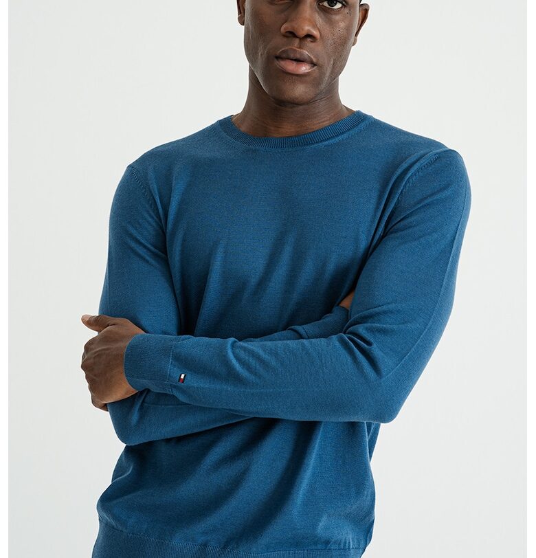 Вълнен пуловер с овално деколте - Тъмносин Tommy Hilfiger