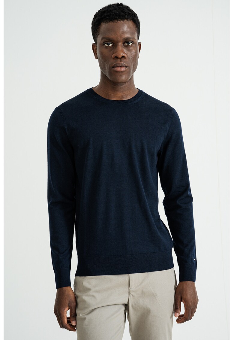Вълнен пуловер с овално деколте - Ултрамарин синьо Tommy Hilfiger