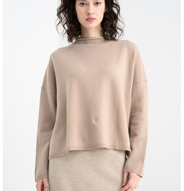 Вълнен пуловер с паднали ръкави - Бежов Stefanel