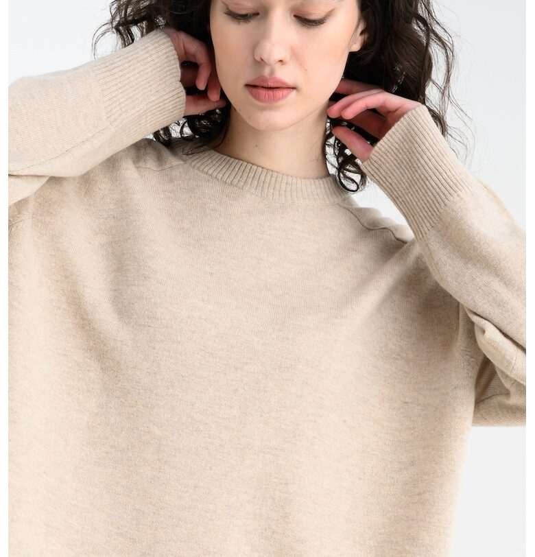 Вълнен пуловер с паднали ръкави - Бежов меланж Stefanel