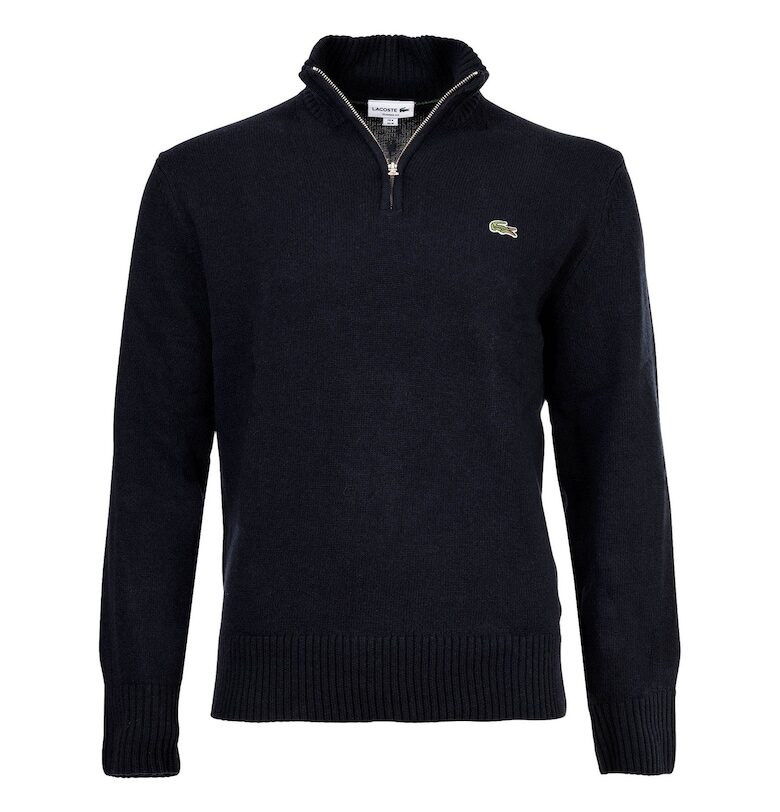 Вълнен пуловер с цип - Тъмносин Lacoste