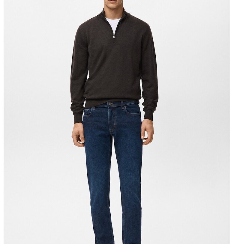 Вълнен пуловер с цип - Тъмнокафяв Mango