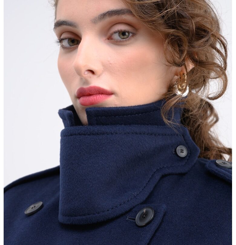 Вълнено застъпено двуредно палто - Тъмносин MaxCo