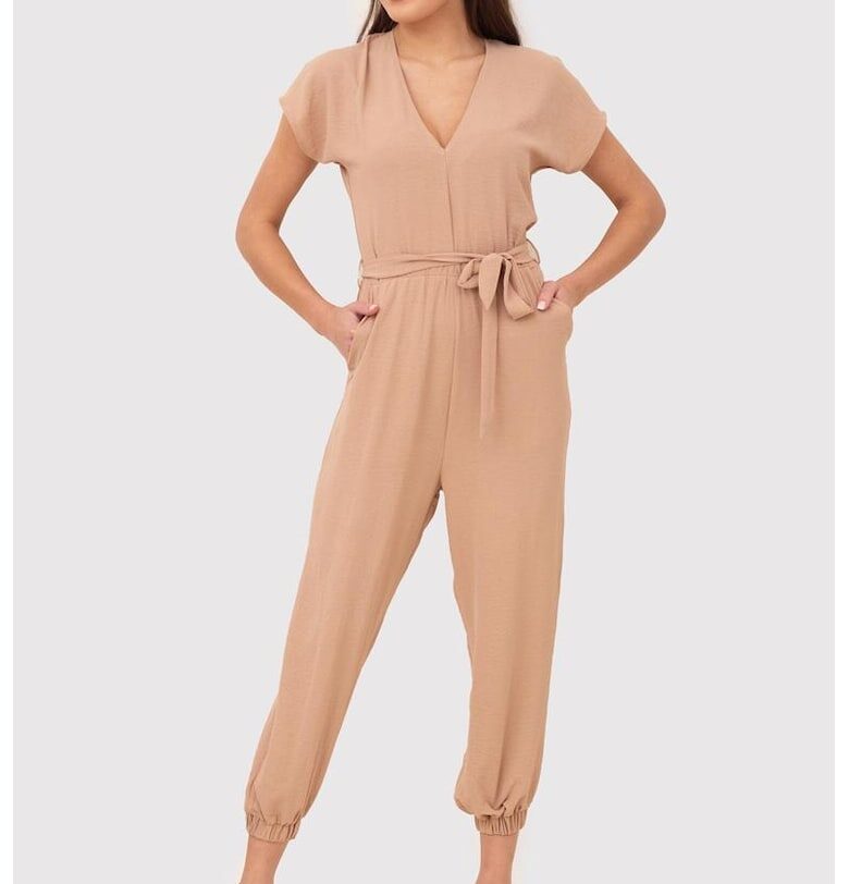 Гащеризон с къс ръкав и V-образно деколте PA525 - Бежов Ax Paris