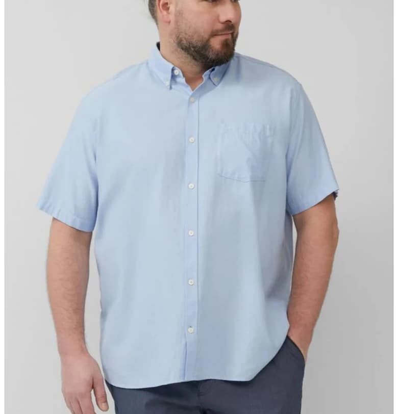 Голям размер Мъжка риза големи размери - къс ръкав - джоб на гърдите - Светлосин sOliver