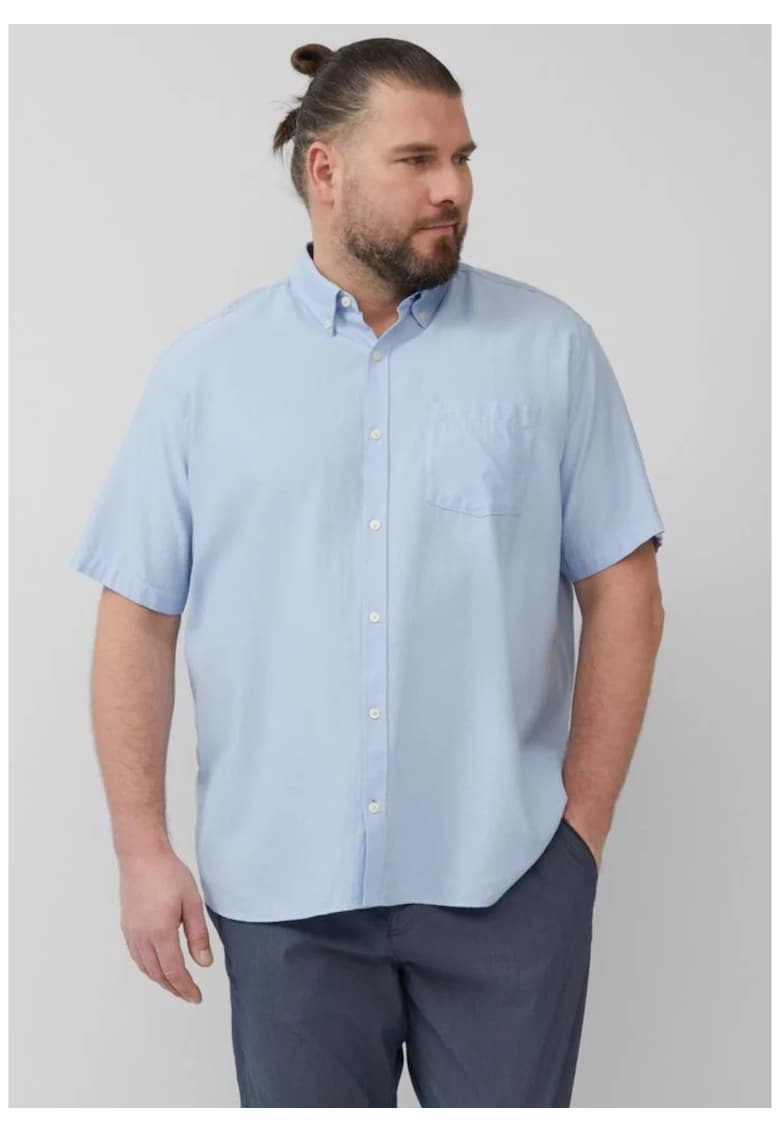 Голям размер Мъжка риза големи размери - къс ръкав - джоб на гърдите - Светлосин sOliver