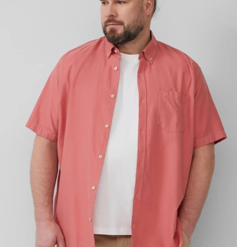 Голям размер Мъжка риза големи размери - къс ръкав - джоб на гърдите - Прашно розово sOliver