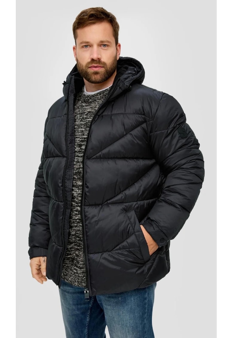 Голям размер мъжко ватирано яке с качулка - Big - Черно - Черен sOliver