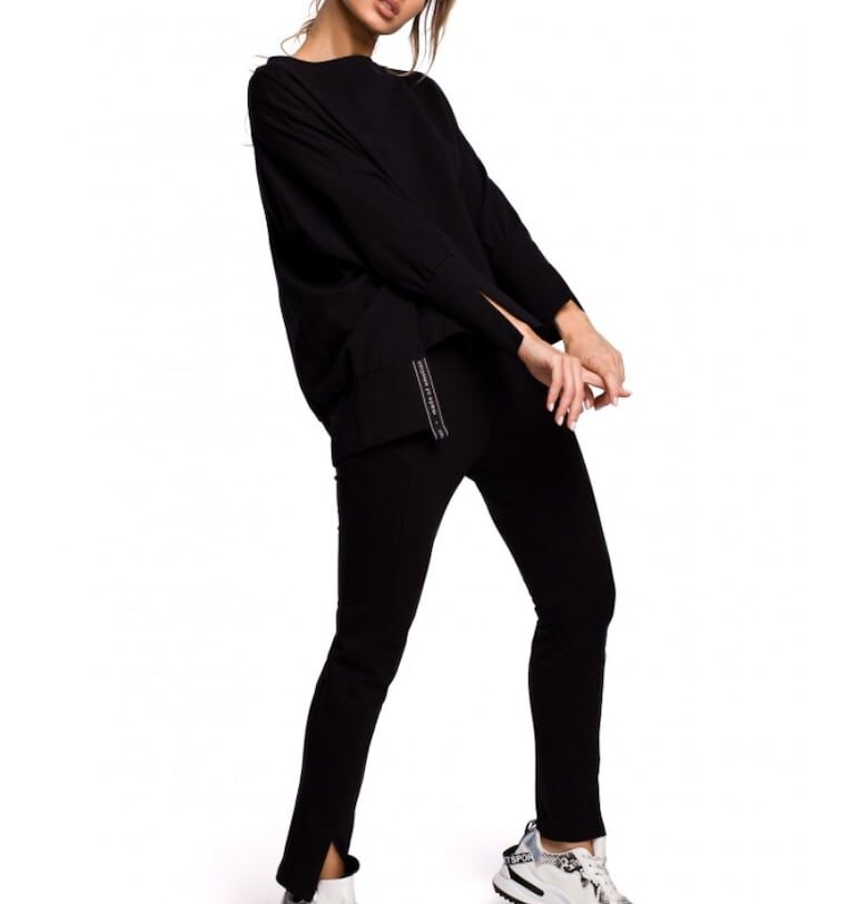 Голяма блуза със странични изрези -  памук/еластан - черна - Черен MOE