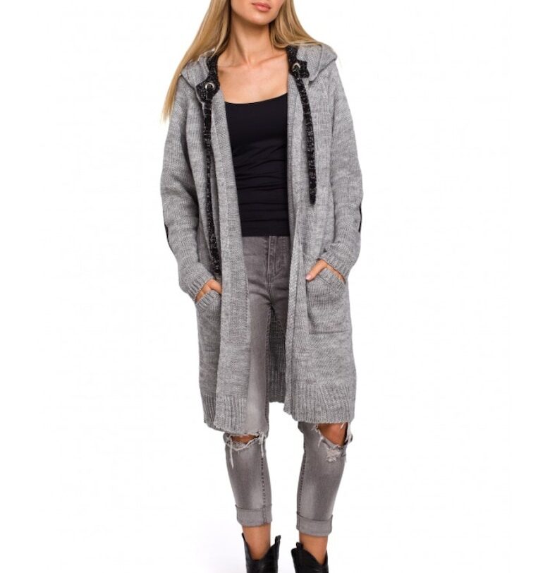 Голяма жилетка с качулка -  акрил/полиамид - сива - един размер MOE