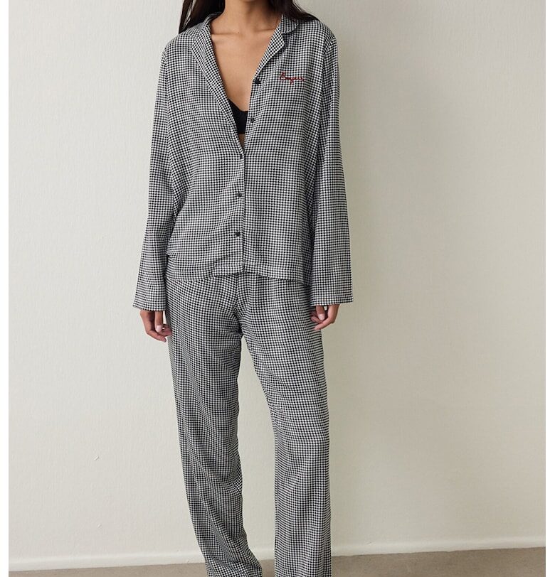 Горна пижама с пепит - Бял/Черен Penti