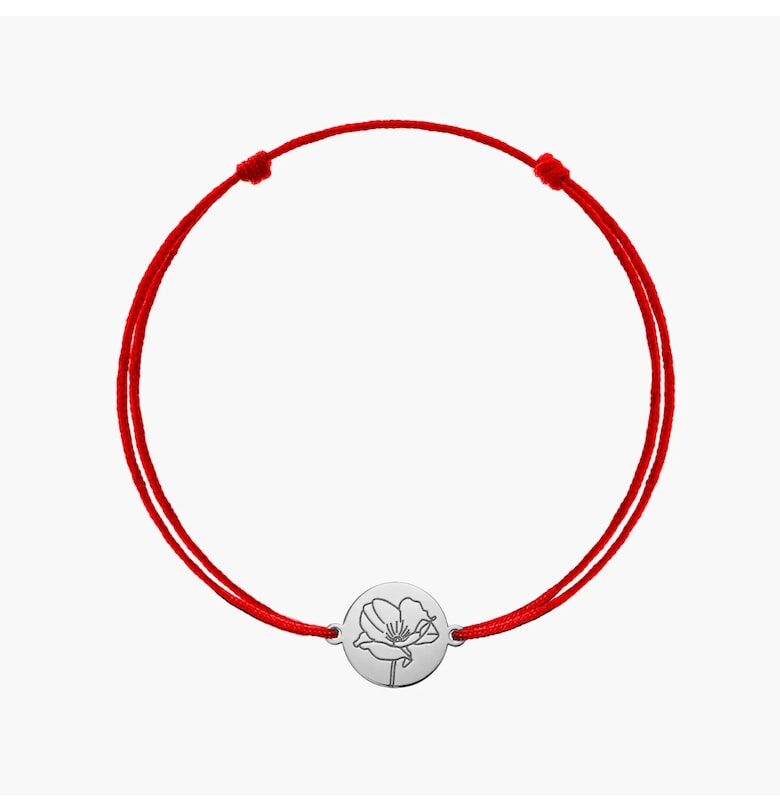 Сребърна гривна с шнур с рождено цвете - август мак INDIRA