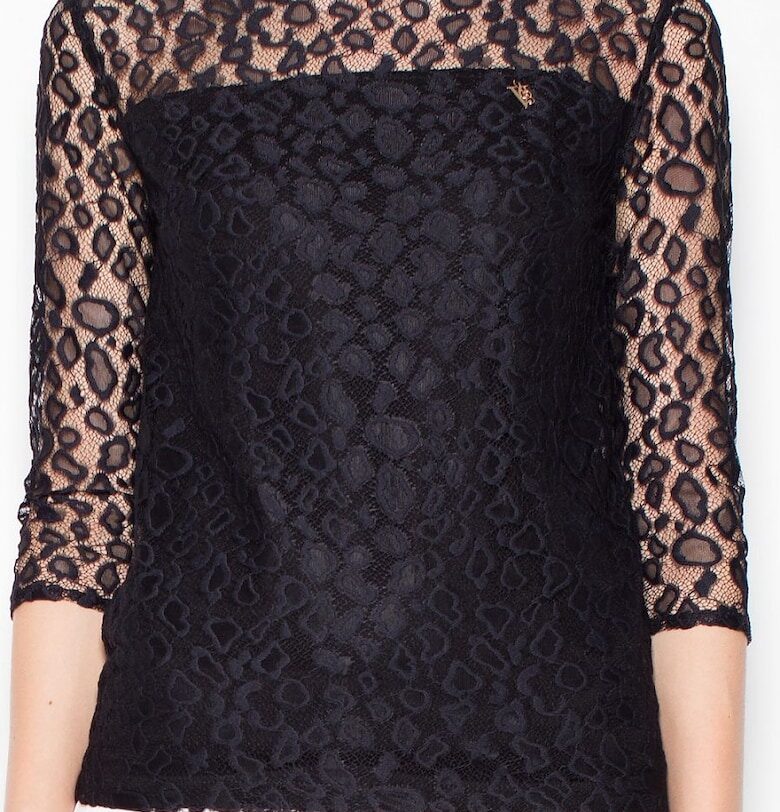 Дамска блуза  3/4 ръкав прозрачна на точки черна полиестер Venaton