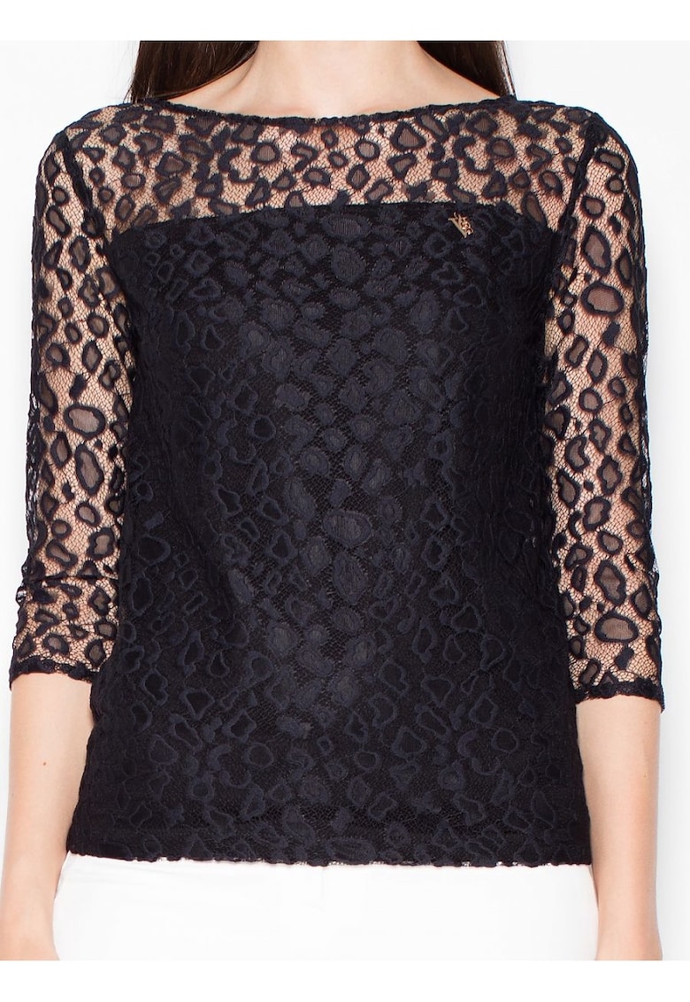 Дамска блуза 3/4 ръкав прозрачна на точки черна полиестер Venaton