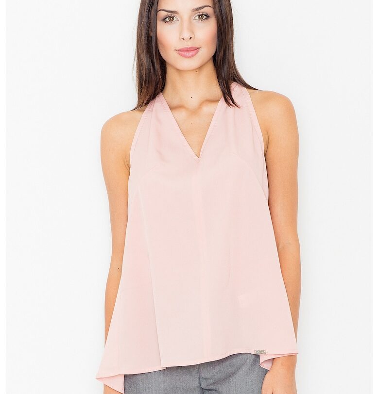 Дамска блуза -  Полиестер/Еластан/Вискоза - Отворен гръб - V-образно деколте - Розова Figl