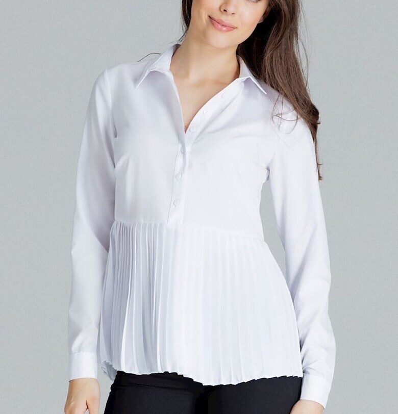 Дамска блуза - Ленитиф - бяла - дълъг ръкав - половин цип - полиестер Lenitif