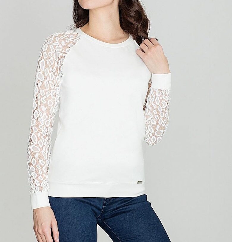 Дамска блуза - Ленитиф - дантела с леопардов принт - бежово - памук Lenitif