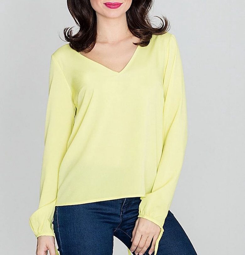 Дамска блуза - Ленитиф - дълъг ръкав - ниско деколте - жълта - полиестер Lenitif