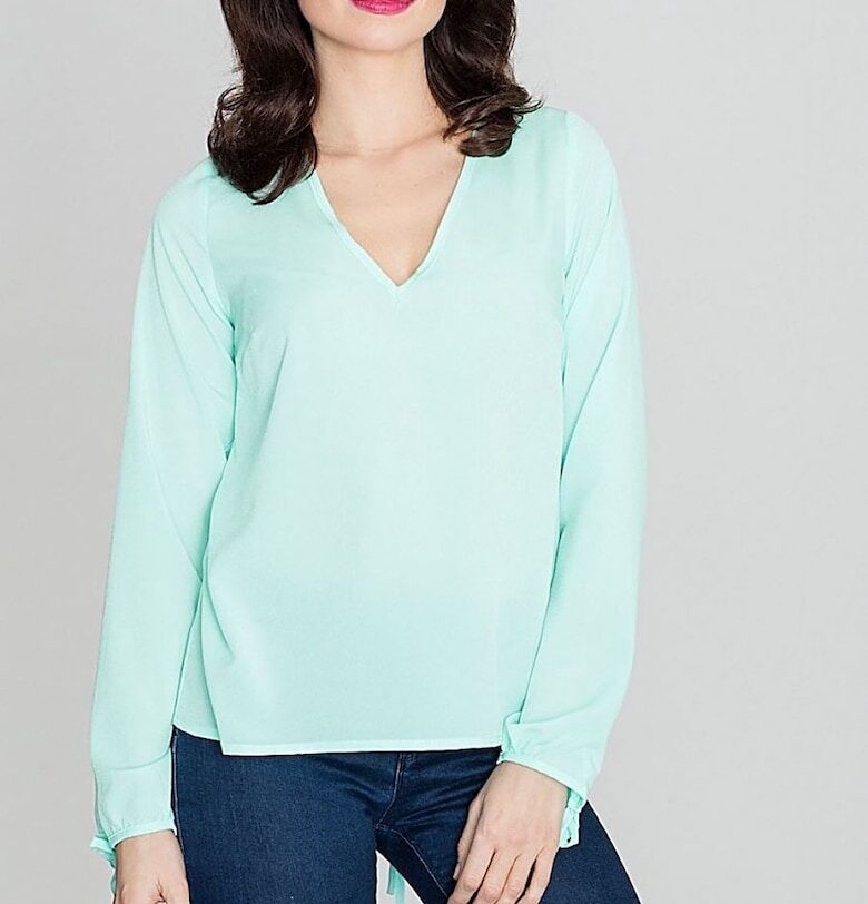 Дамска блуза - Ленитиф - дълъг ръкав - ниско деколте - зелена - полиестер Lenitif