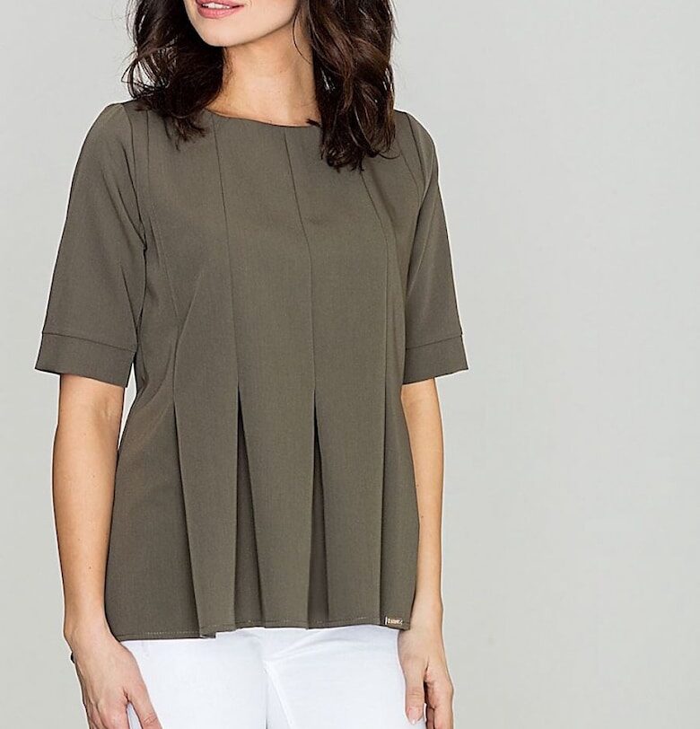 Дамска блуза - Ленитиф - зелена - полиестер и вискоза - къс ръкав - обло деколте Lenitif